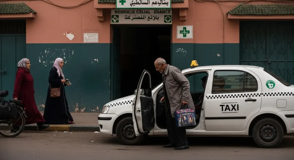 Patient dialysé marocain rentrant chez lui après une séance de dialyse en taxi