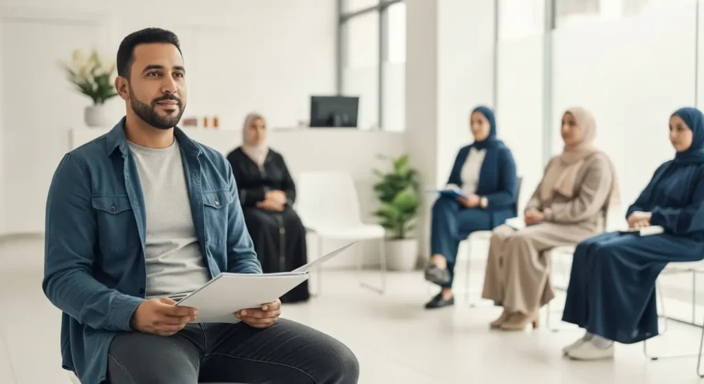 Patient marocain préparé pour sa consultation chez le néphrologue avec son dossier médical