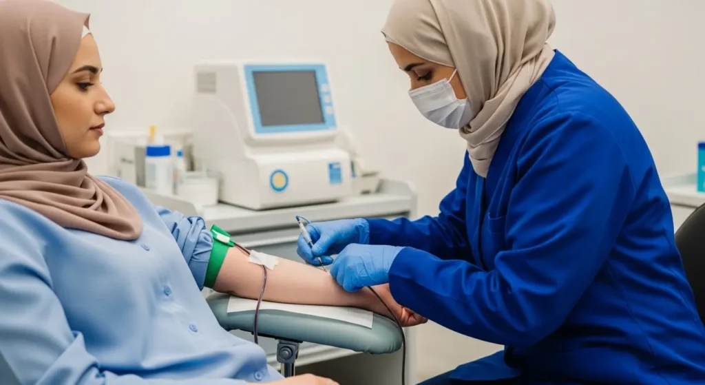 Prélèvement sanguin pour une analyse de créatinine dans un laboratoire médical