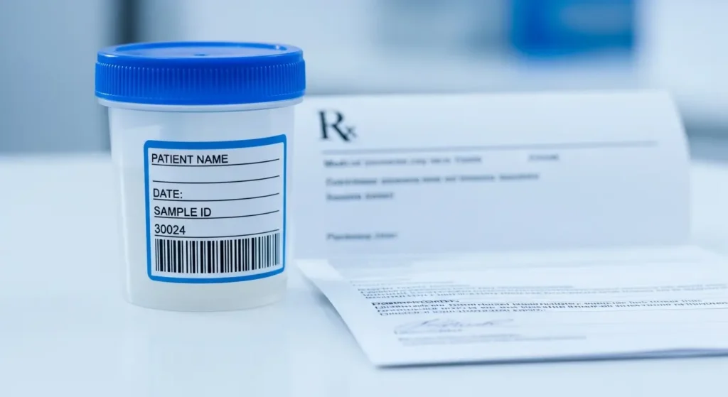 Flacon stérile pour recueil d'urine ECBU avec ordonnance médicale